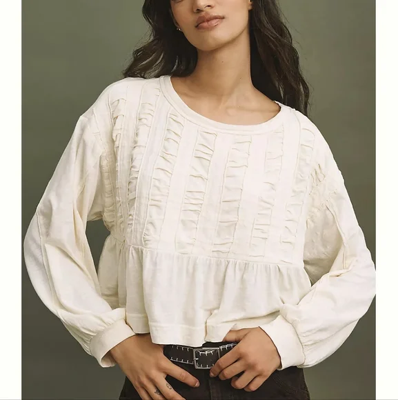 Anthropologie PILCRO babydoll top Ivory Size XS Oversized Fit - Picture 2 of 5